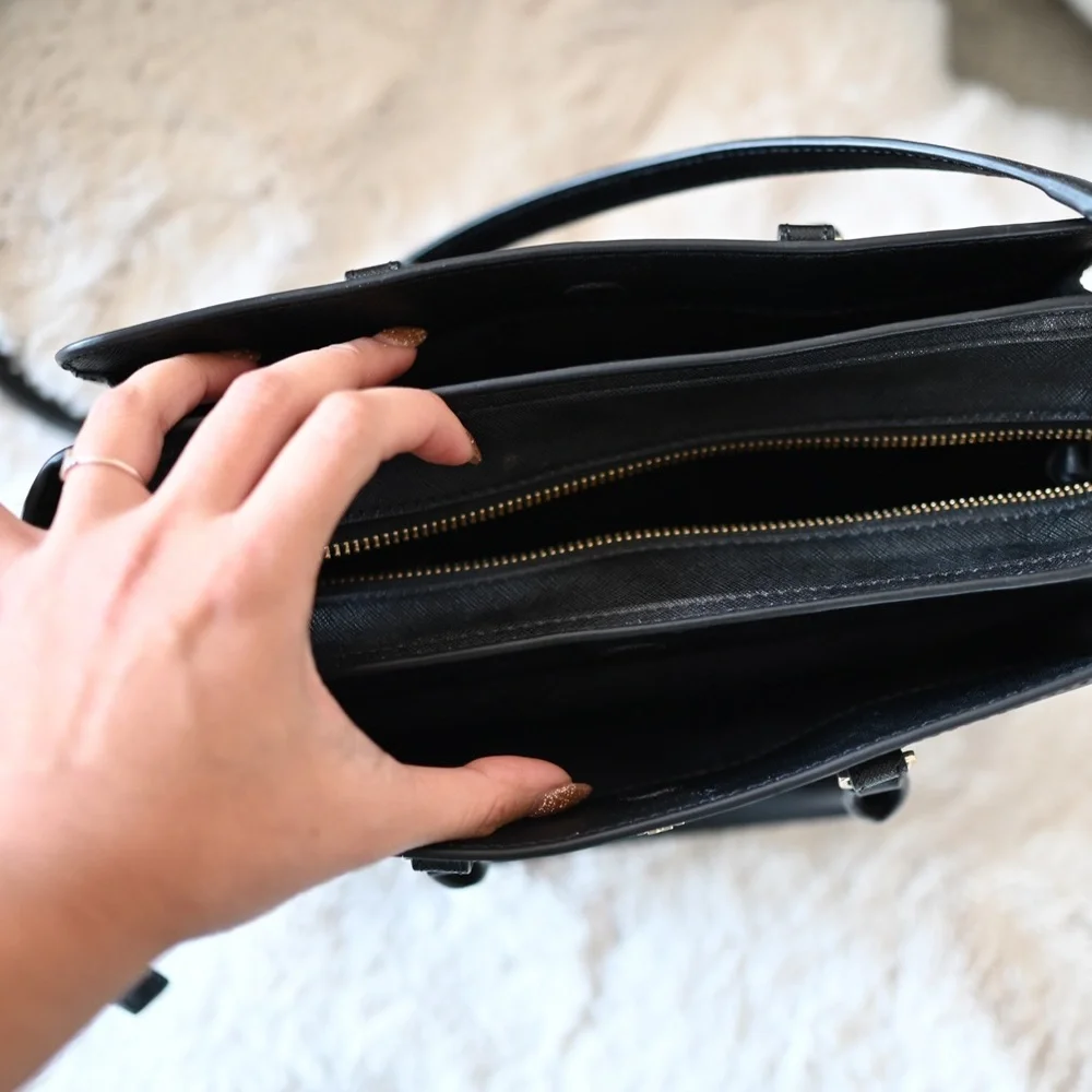 Tory Burch Black Saffiano Leather Satchel with Gold Logo